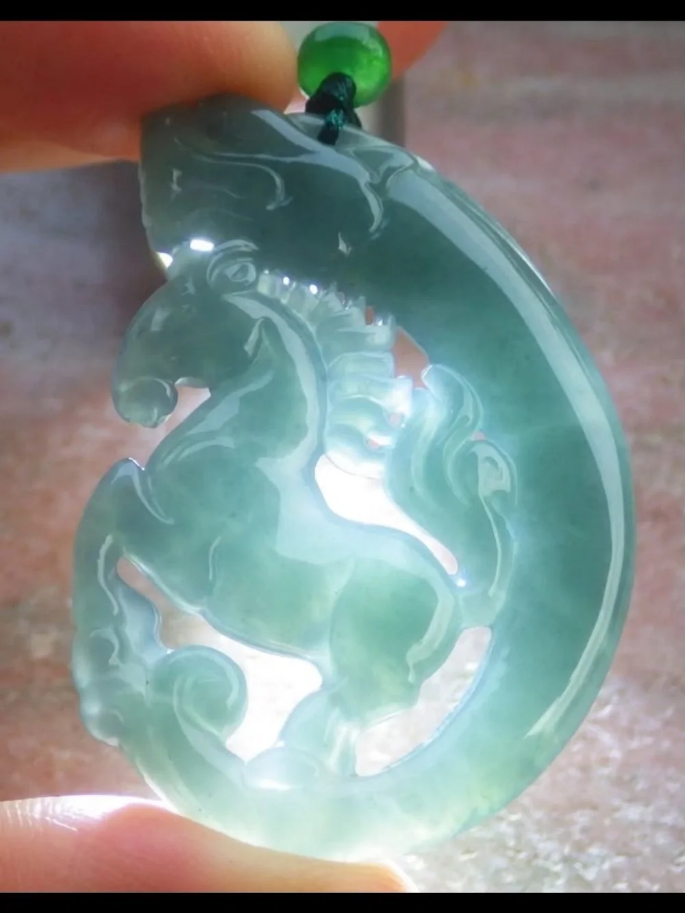 Water blue Exquisite Certificate Jadeite Jade Green Grade A Pendant Dragon Horse